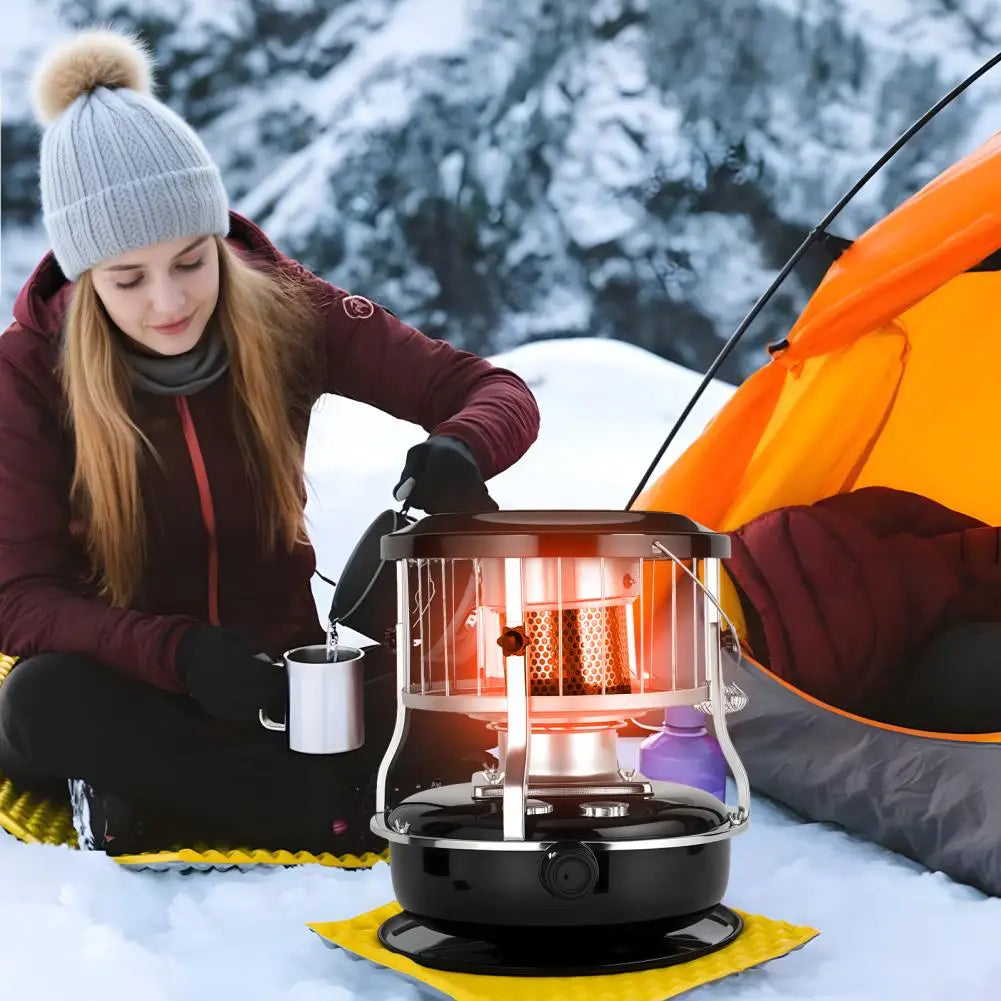 2-in-1 Outdoor Heater Stove Non-Electric 9000 BTU Portable Indoor Radiant Heater Stove for Camping, Cooking (Black)