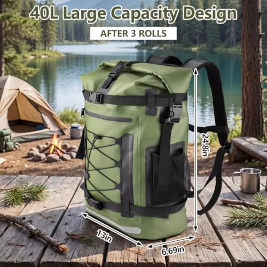 Waterproof Backpack, 40L Heavy Duty Dry Bag Backpack, Roll-Top Hiking Travel Backpack, Heavy Duty Floating Waterproof Bag for K