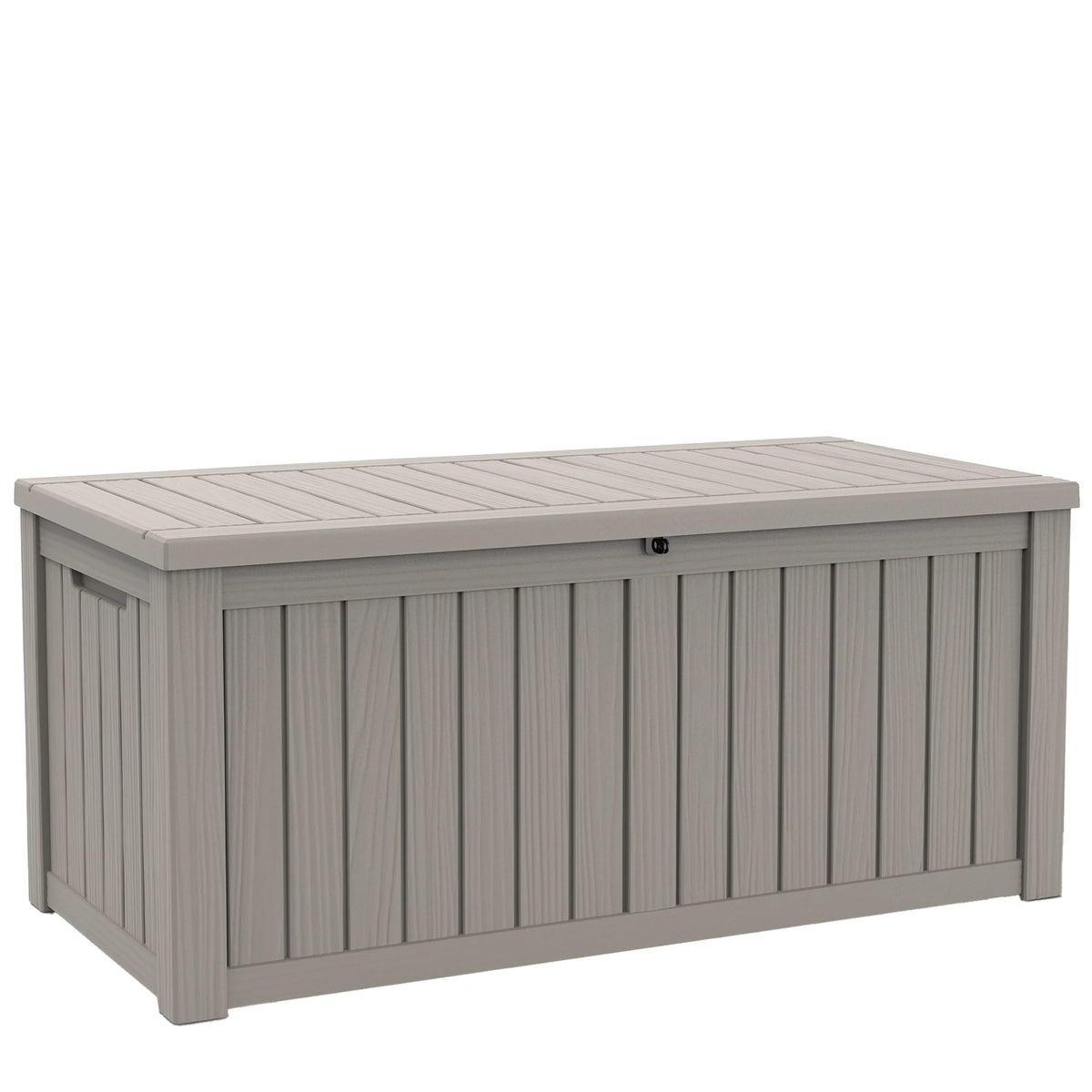 Oversized 120 Gallon Vertical Wood-Look Resin Outdoor Storage Box, All Season Lockable Deck Organizer for Large Patio Cushions & Yard Care Gear