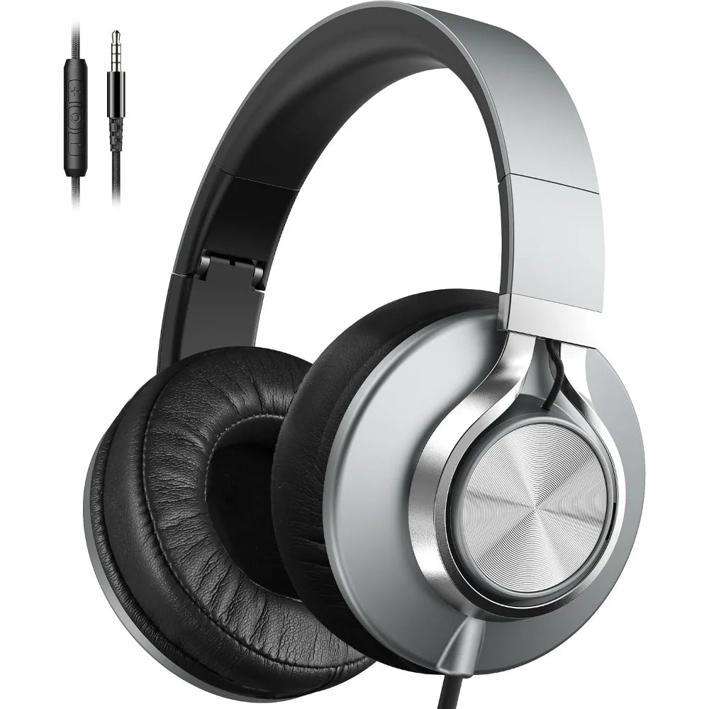 Wired Over-Ear Headphones with Microphone, Volume Control, and Noise Isolation for Devices