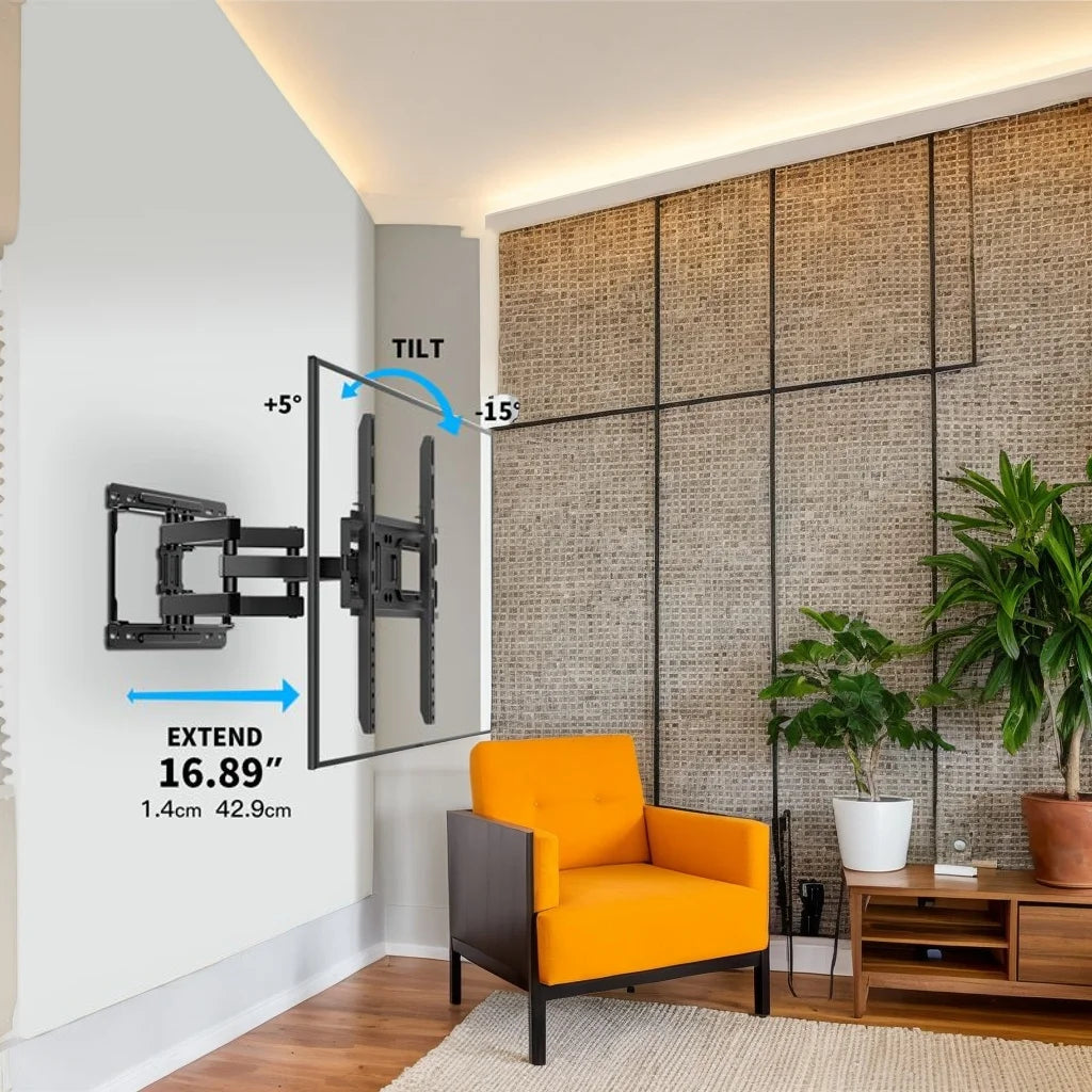 Full Motion TV Wall Mount for Most 32-65 inch TVs up to 99 lbs, TV Mount with Dual Articulating Arms Tilt Swivel Extension Leveling, Max VESA 400x400mm, Fits 12"/16" Wood Studs
