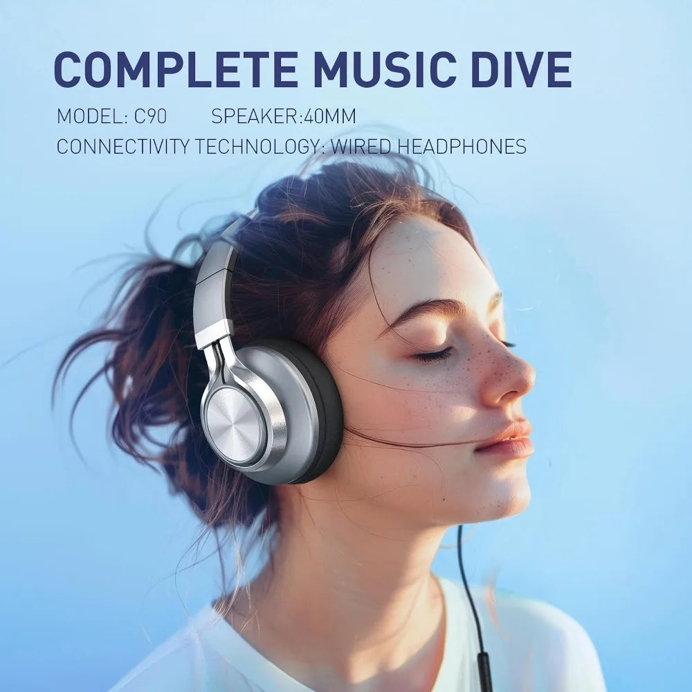 Wired Over-Ear Headphones with Microphone, Volume Control, and Noise Isolation for Devices