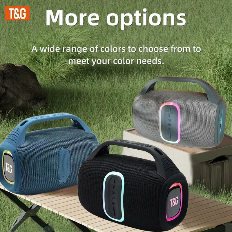 T&G Portable Bluetooth Wireless Speaker 24W HD Stereo Sound Colorful LED Lights IPX4 Waterproof 3600mAh Battery Outdoor Speake