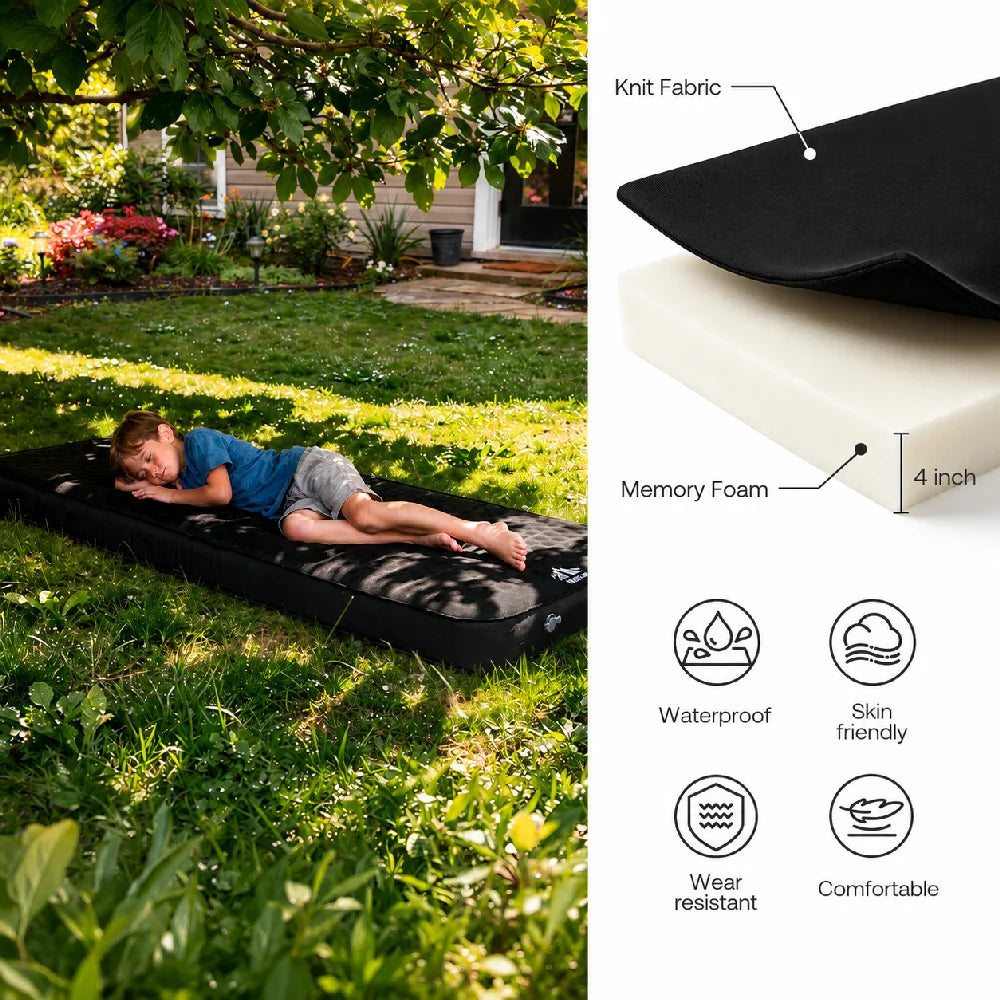 Night Cat Inflatable Sleeping Pad: Built in Electric Pump 4" Thick Foam Black Camping Sleeping Pads for Travel Car Camping