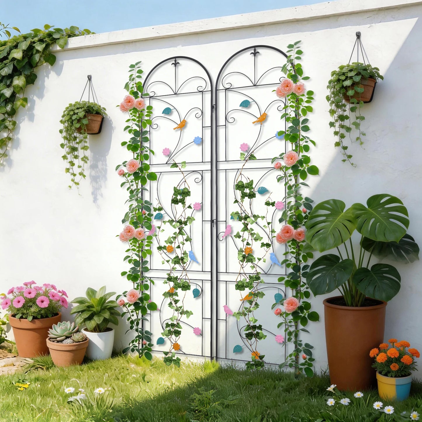 2 Pack Metal Garden Trellis Outdoor Climbing Plant Fence Support