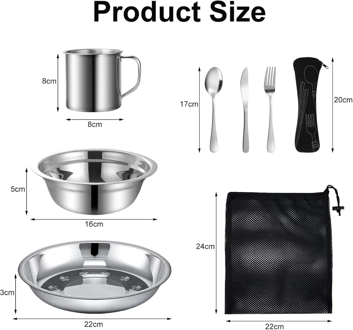 1Set/15Pcs Stainless Steel Plates and Bowls Camping Plates Reusable Steel Snack Bowls Feeding Serving Dinner Dishes Double Walled Insulated for Men Wome