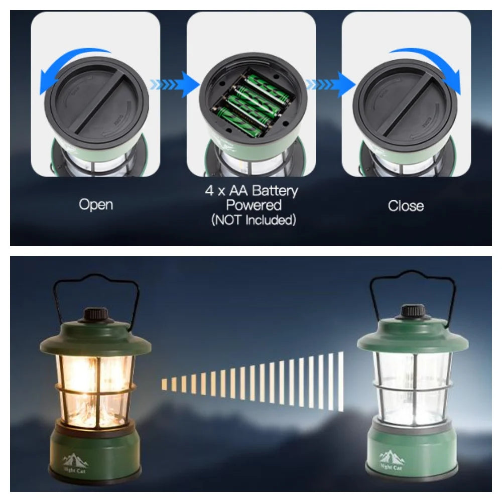 Night Cat LED Camping Lantern: Portable Outdoor Light for Camping Hiking Fishing Picnic Emergency 4xAA Battery Powered (Not Included)