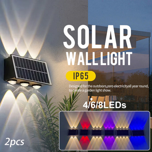 2PCS 4/6/8 LEDs Solar Wall Lamp Indoor Outdoor Warm light / RGB IP65 Waterproof Up Down Luminous  Lighting Fixture for Modern Garden Courtyard Street Porch Landscape Decorative Light Villa Balcony Corridor Hotel Step Stairway