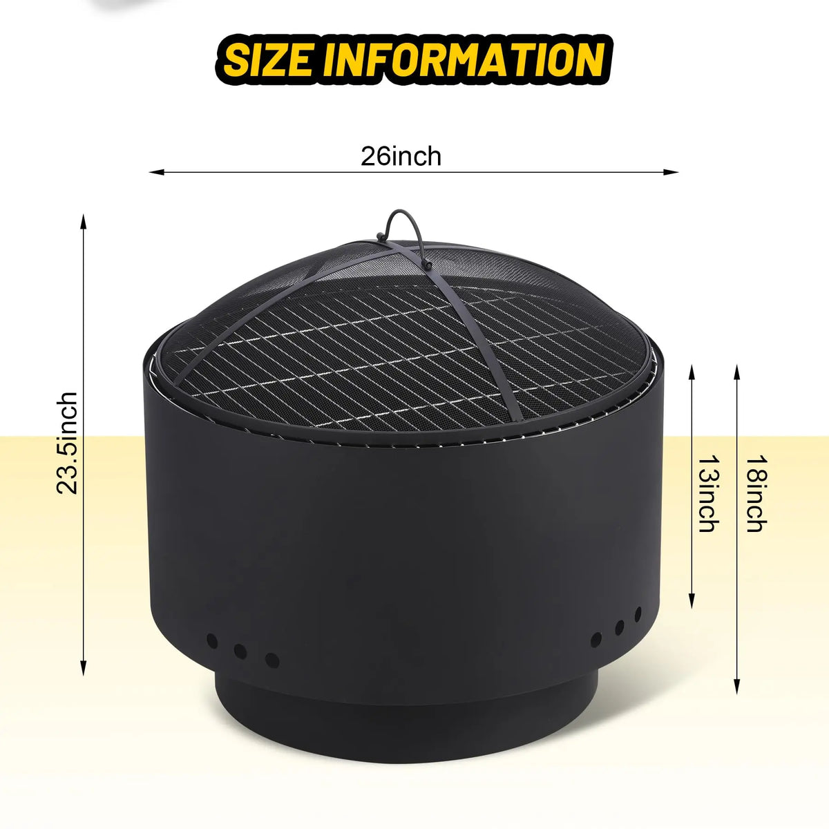 26 Inch Smokeless Wood Burning Fire Pit With Cooking Grate, Mesh Lid, Poker & Cover, Portable Outdoor BBQ Bonfire Pit For Patio Camping