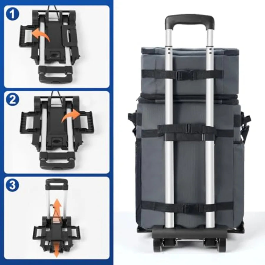 72 Can Rolling Cooler Bag with Wheels Handle, Collapsible Insulated Ice Chest for Beach, Camping Tailgating - Portable Travel S