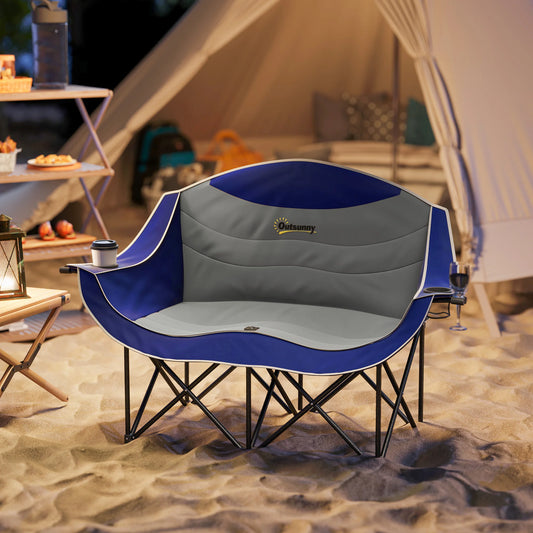 Double Camping Chair for Adults, Padded Folding Camp Chair, Blue