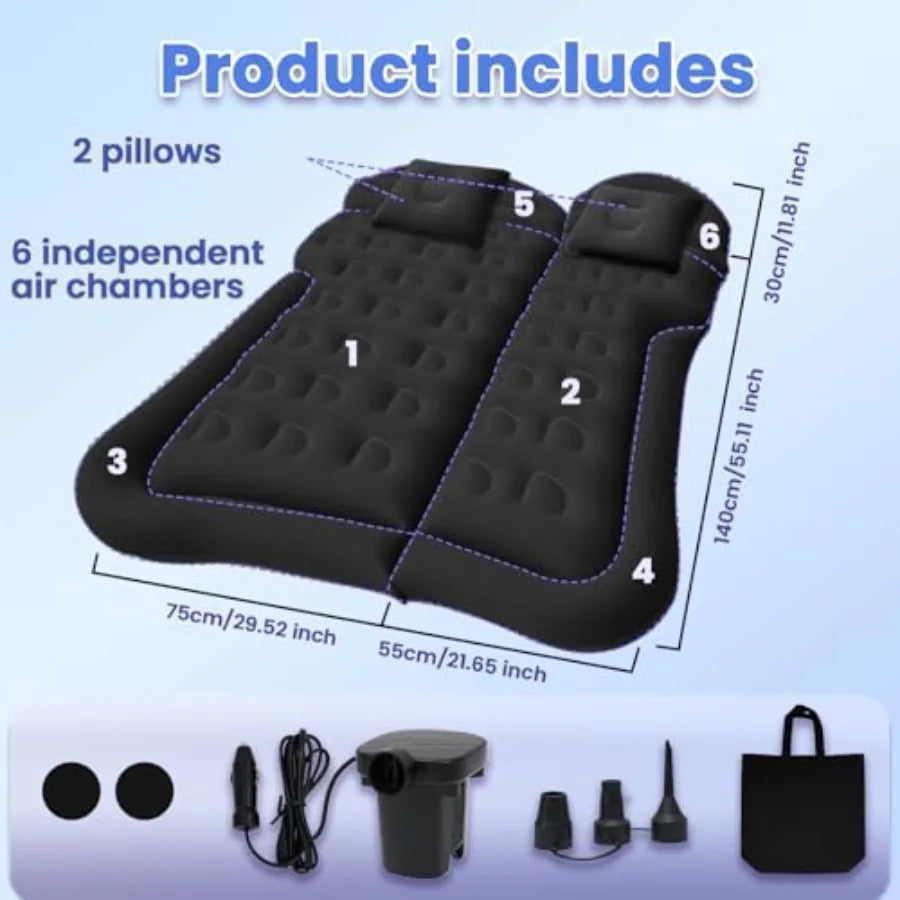 Car Air Mattress - Inflatable Bed for SUV RV Truck Backseat Trunk, Portable Camping Bed Flocked PVC Black Sleeping Mat for Vehi