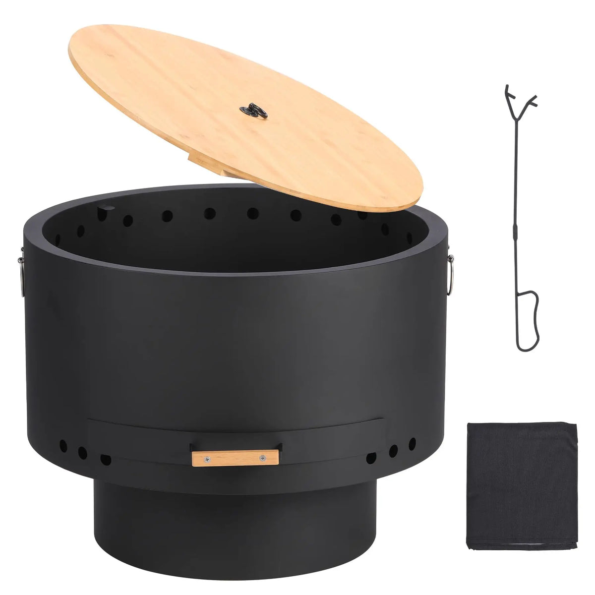 26 Inch Smokeless Wood Burning Fire Pit Table With Removable Ash Pan, Lid Poker & Carry Bag For Patio Backyard Camping BBQ Bonfire
