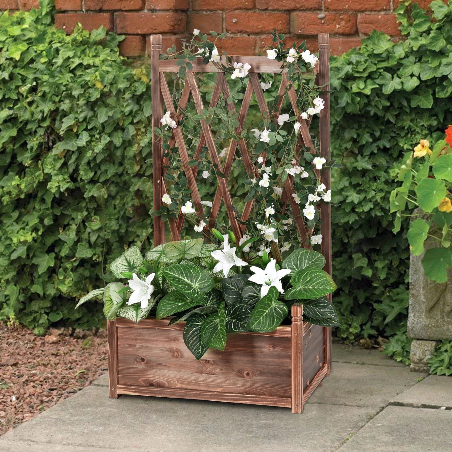 Raised Garden Bed Elevated Wood Planter Box with Trellis for Growing Fresh Herbs Flowers