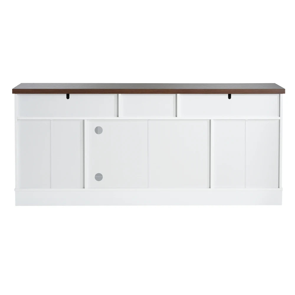 Modern White TV Console, 67" Width TV Stand, Glass Doors & Storage Drawers, Adjustable Shelves (Old SKU:N779P296233W)