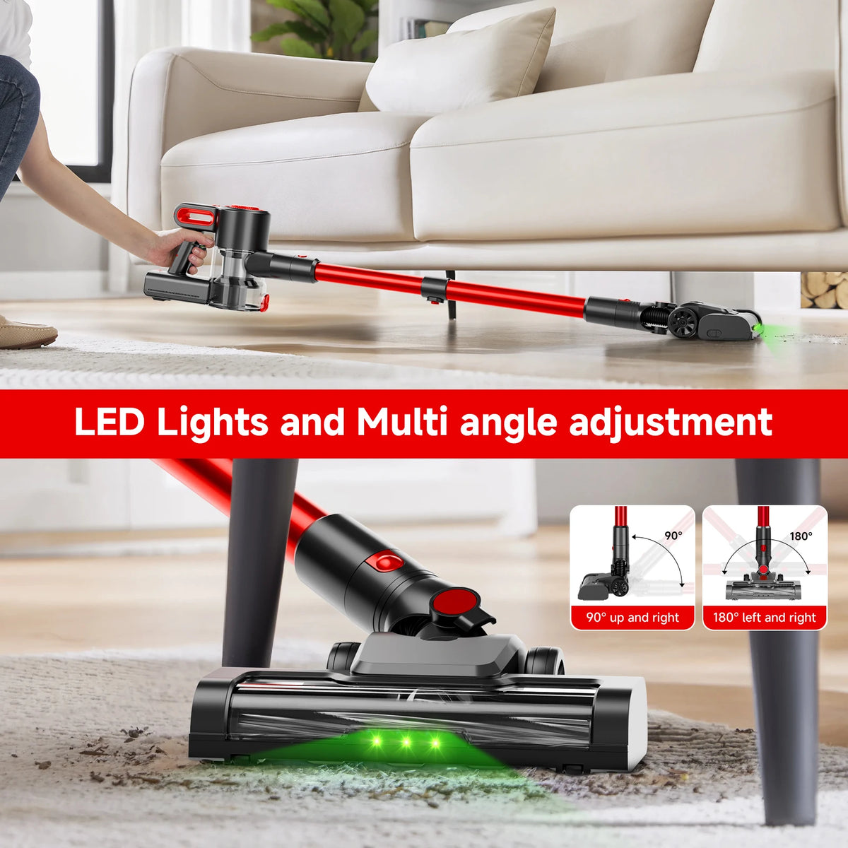 Honki 78KPa Powerful Cordless Vacuum Cleaner LED Display 45Mins Self Standing Stick Vacuum 1.5L Large Dust Cup for Pet Hair Carpet Floor