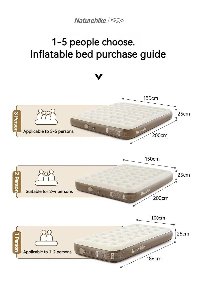 Naturehike Camping Mattress 3 Person Air Bed with Built-in Pump Outdoor Travel Beach Air Mattress Sleeping Mat 25cm Thickened