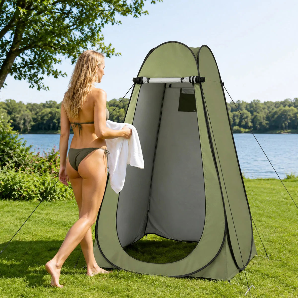 Instant Pop Up Changing Tent 192cm Tall Portable Outdoor Privacy Shower Tent with Silver Coating Waterproof Foldable Camping Toilet Dressing Booth with Carry Bag Stakes Ropes for Beach Swimming Fishing Hiking Photography