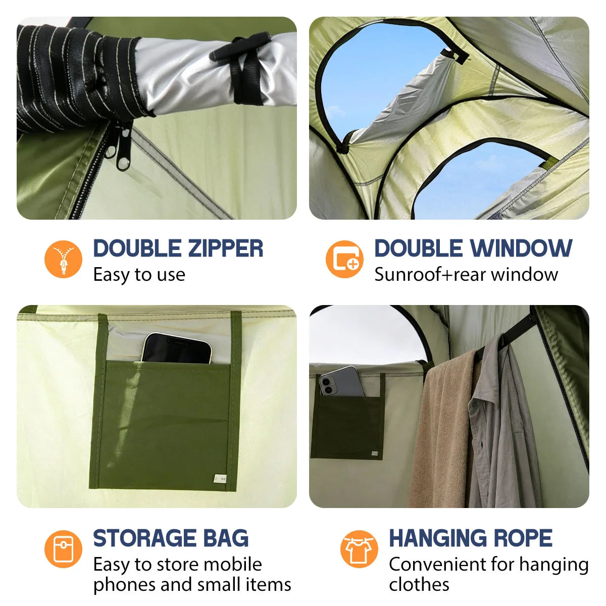 Instant Pop Up Changing Tent 192cm Tall Portable Outdoor Privacy Shower Tent with Silver Coating Waterproof Foldable Camping Toilet Dressing Booth with Carry Bag Stakes Ropes for Beach Swimming Fishing Hiking Photography