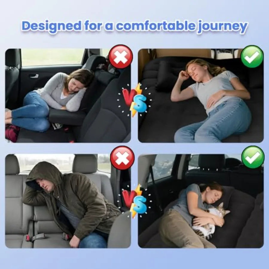 Car Air Mattress - Inflatable Bed for SUV RV Truck Backseat Trunk, Portable Camping Bed Flocked PVC Black Sleeping Mat for Vehi