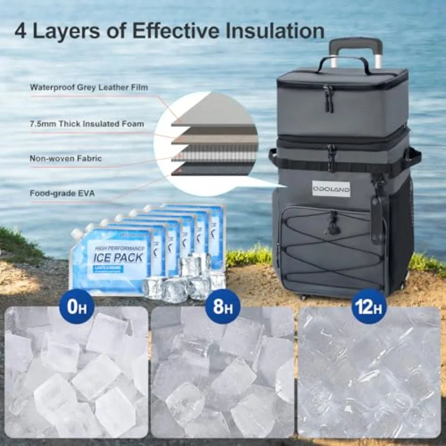 72 Can Rolling Cooler Bag with Wheels Handle, Collapsible Insulated Ice Chest for Beach, Camping Tailgating - Portable Travel S
