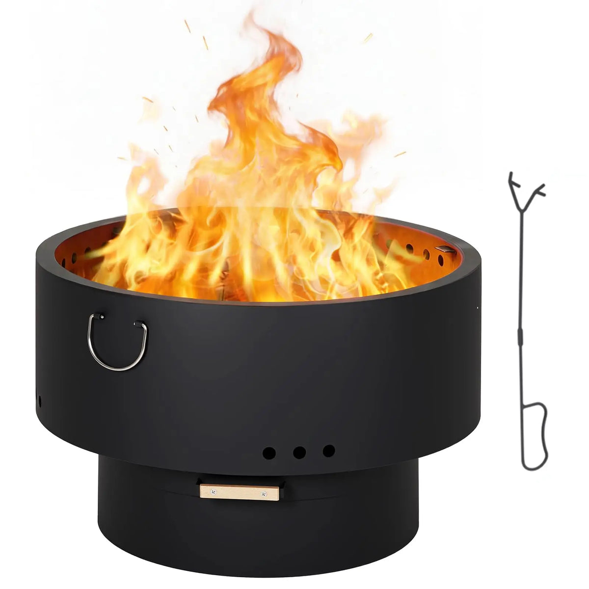 30 Inch Smokeless Fire Pit Table With Bamboo Lid, Removable Ash Pan And Carry Bag, Carbon Steel Outdoor Firepit For Patio Camping