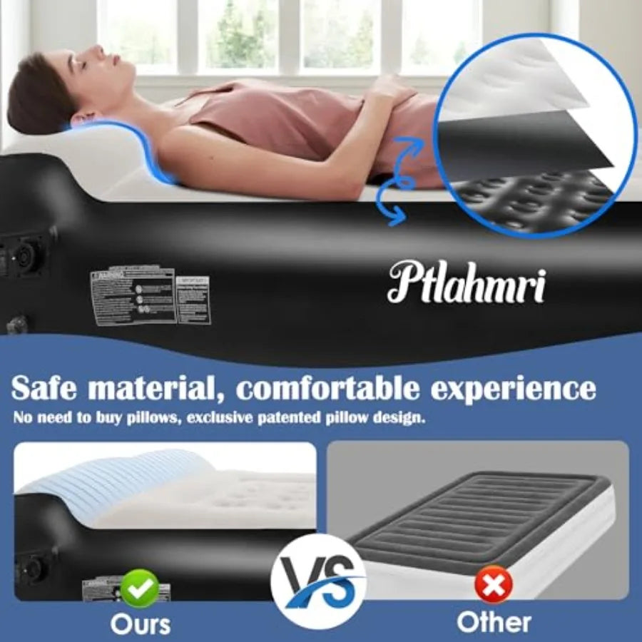 Camping Home Guest Air Mattress, PVC Flocked Top, Gray, 3-Minute Fast Inflation/Automatic Deflation