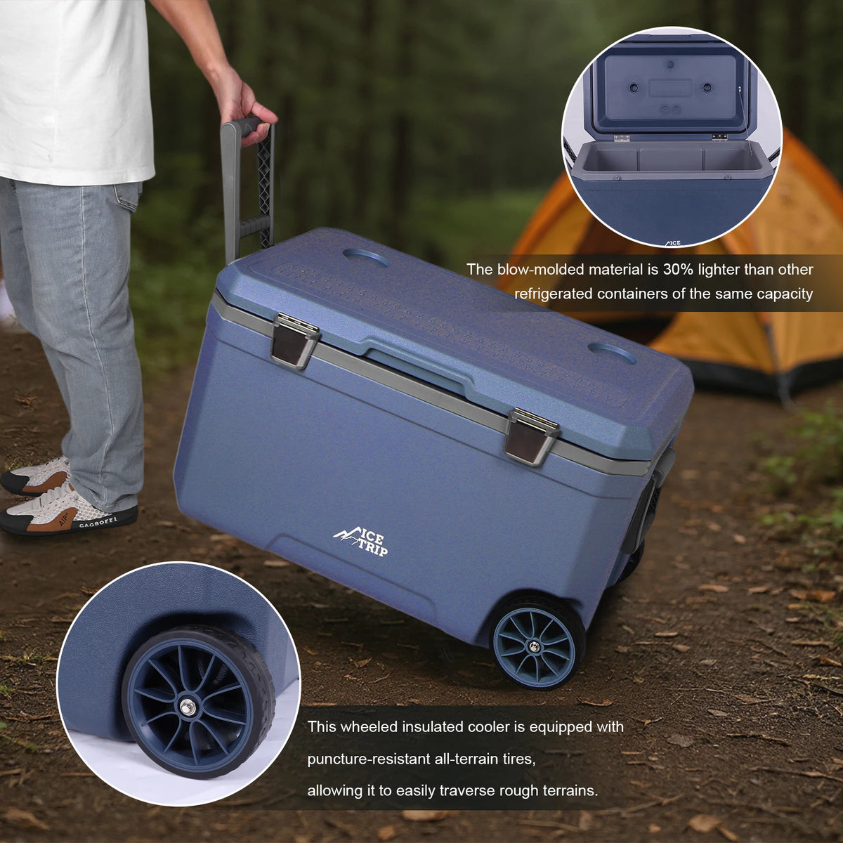 70L Portable Car Wheel Insulator Plastic Cooler Box Keep Food Warm Ice Chest Box for Beach Drink Beverage Camping Picnic Fishing