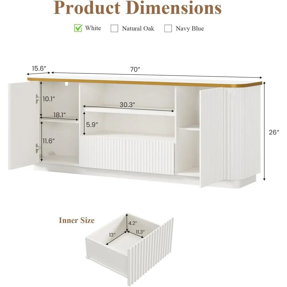 70" luted TV Stand or TVs Up to 80", ern Entertainment Center with 2 Ders & Cabi, TV ole with Curved Proile Design, Luxury Woode