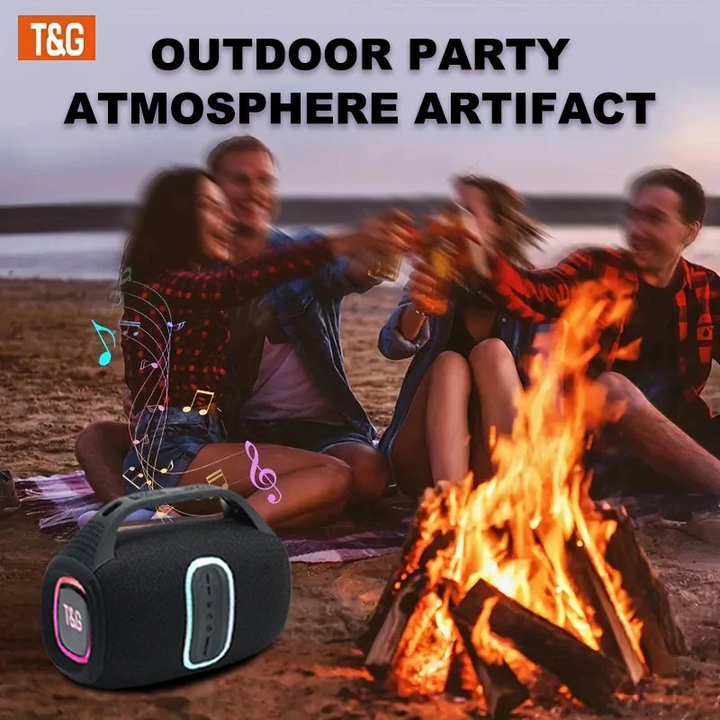 T&G Portable Bluetooth Wireless Speaker 24W HD Stereo Sound Colorful LED Lights IPX4 Waterproof 3600mAh Battery Outdoor Speake
