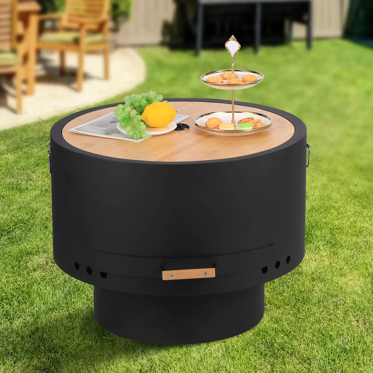 26 Inch Smokeless Wood Burning Fire Pit Table With Removable Ash Pan, Lid Poker & Carry Bag For Patio Backyard Camping BBQ Bonfire