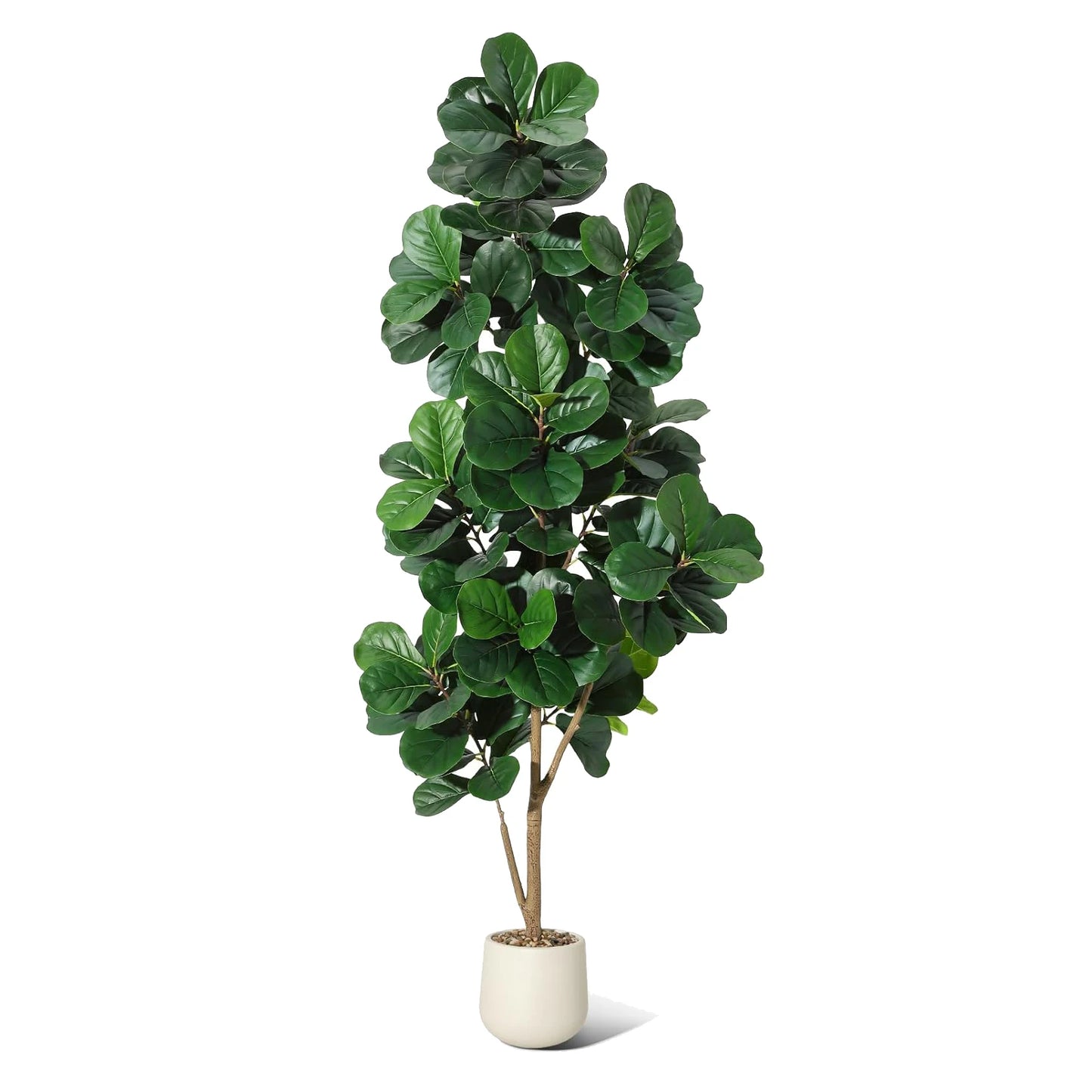 4-7 FT Fiddle Leaf Fig Tree Artificial Realistic Faux Ficus Lyrata Trees in White Planter Pot, Fake Floor Plants for Home Garden
