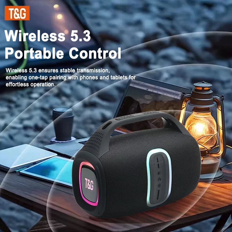 T&G Portable Bluetooth Wireless Speaker 24W HD Stereo Sound Colorful LED Lights IPX4 Waterproof 3600mAh Battery Outdoor Speake
