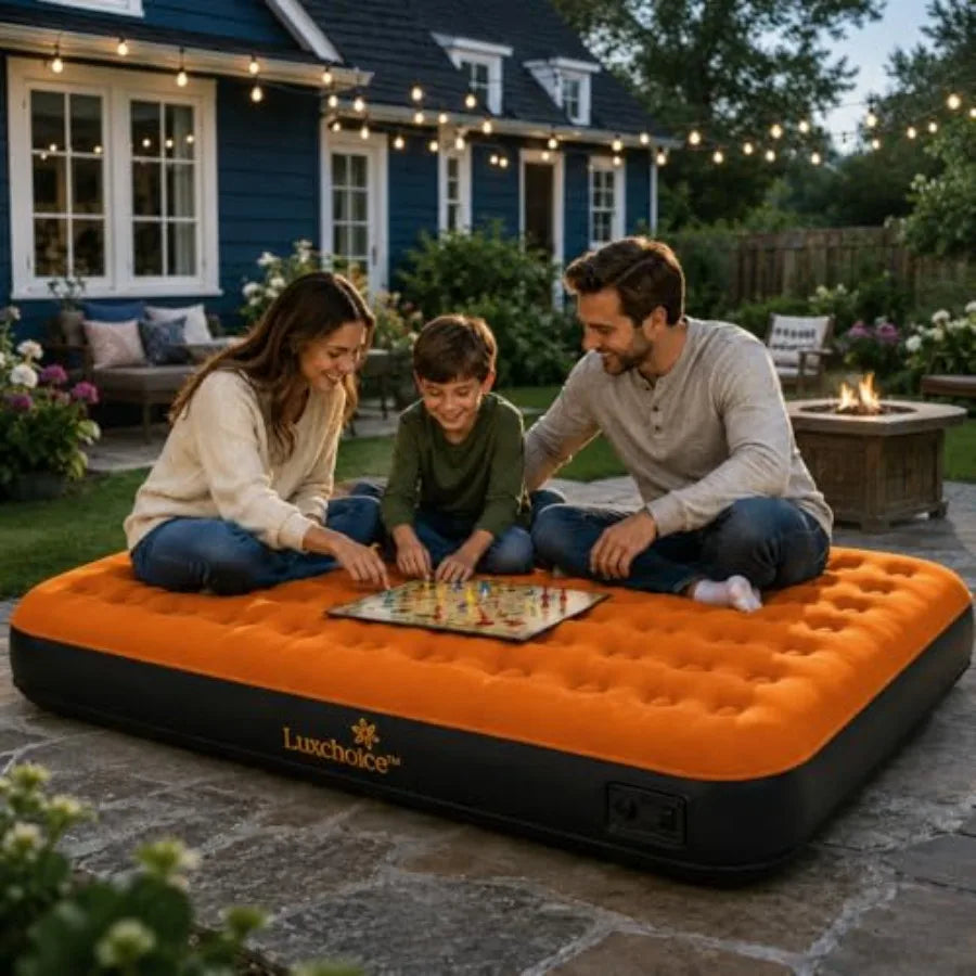 Camping air mattress with cordless rechargeable pump, 9-inch height, self-inflating, portable for home, guest, outdoors, hiking