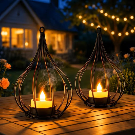 2 Pack Solar Lanterns Outdoor Waterproof,Hanging Solar Lights Outdoor with Flickering Flameless Candle,Gifts for Women Mom Grandma,Outdoor Solar Lanterns for Garden Patio Backyard Pathway Decor