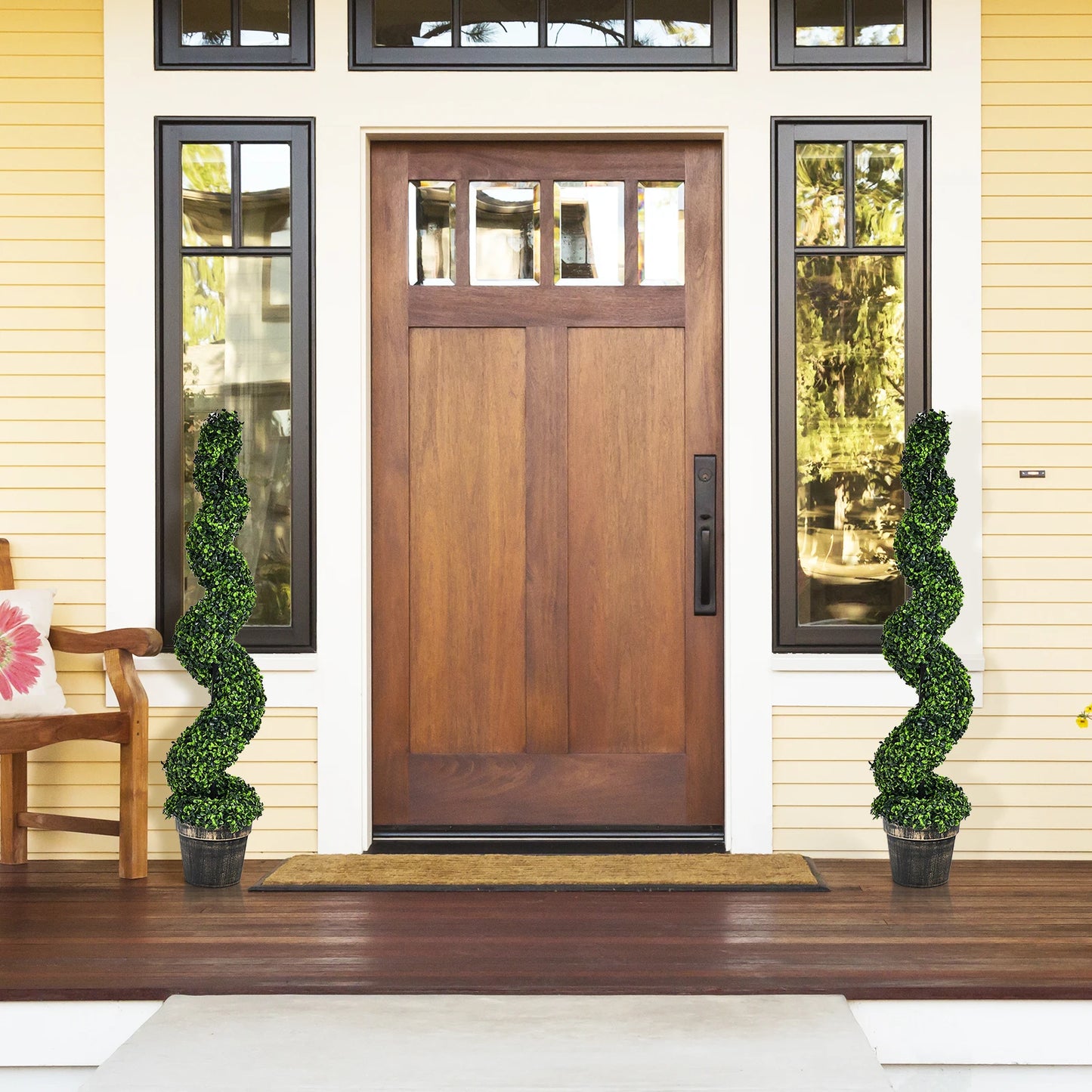 2 Pack 4FT Artificial Spiral Boxwood Topiary Tree Indoor Outdoor Decor
