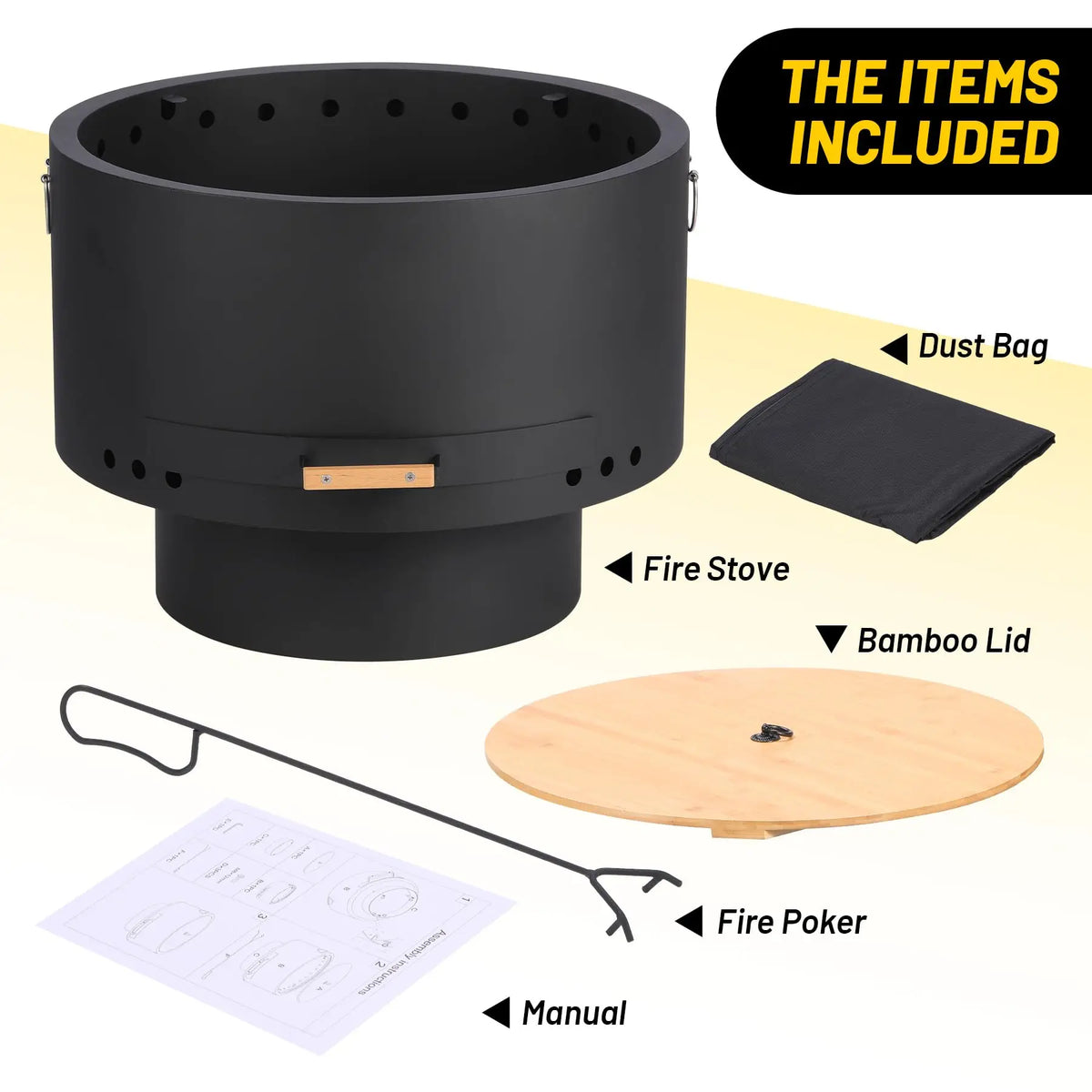 26 Inch Smokeless Wood Burning Fire Pit Table With Removable Ash Pan, Lid Poker & Carry Bag For Patio Backyard Camping BBQ Bonfire