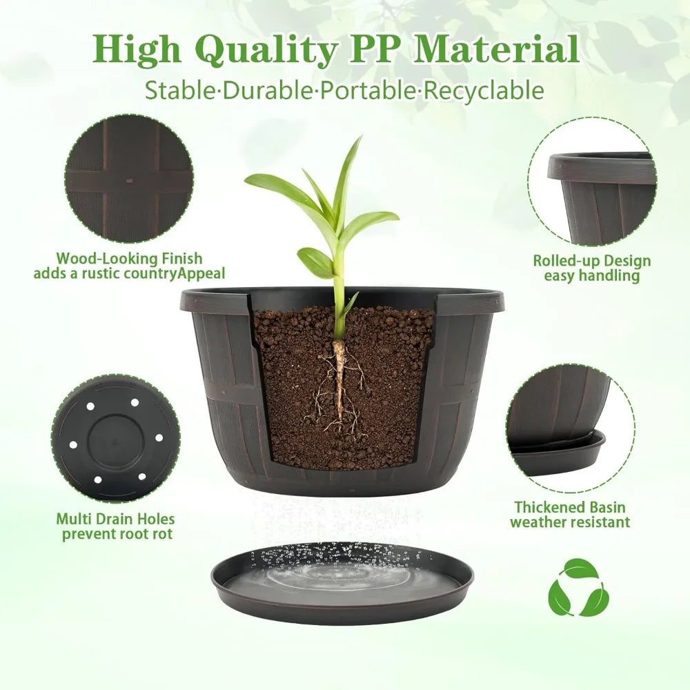 10 Inch Plastic Flower Pots 4 Pack with Drainage Saucers for Indoor Outdoor Garden Plants