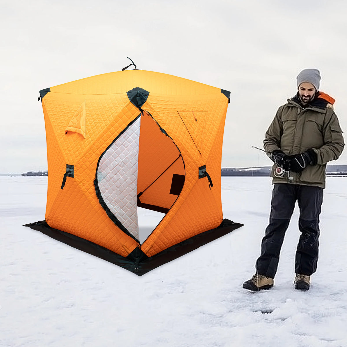 Orange/Blue/Red/Camouflage Ice Fishing Tent Outdoor Square Thermal Shelter Dual Zipper Windproof Tent for Camping Hiking Fishing