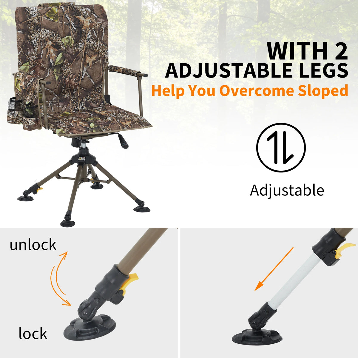 360° Swivel Folding Dining Chair Mesh Backrest Heavy-Duty Steel Frame 330 lb Capacity Leaf Camouflage Portable Camping Chair Hunting Hammock Seat Outdoors Low Down Hunting Seat for Fishing Camping