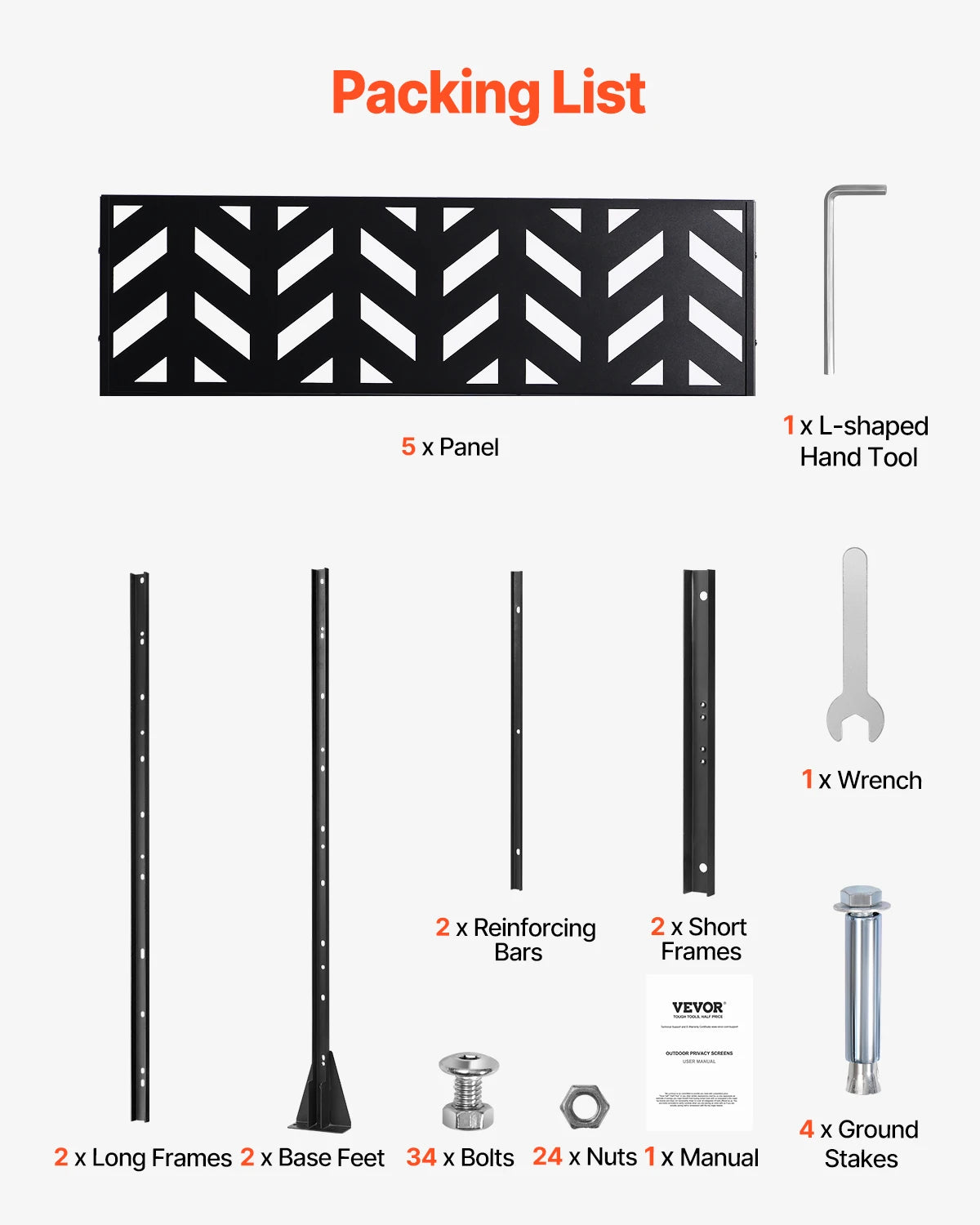 VEVOR Metal Privacy Screen Outdoor Privacy Screens 5-Panel Decorative Garden Steel Privacy Fence with Stand for Balcony Patio
