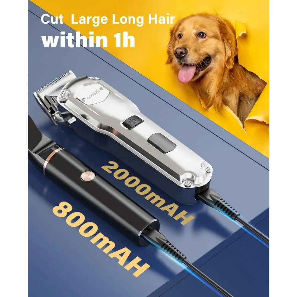 oneisall Dog Grooming Kit for Heavy Thick Hair&Coats/Low Noise Rechargeable Cordless Waterproof Dog Clippers for Grooming