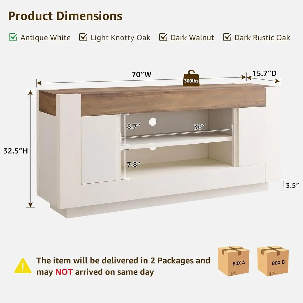 ern 70" TV Stand, Entertainment Center or TVs Up to 80", Media ole with Large Open Storage & Side Cabi, Thick Wood Design or Liv