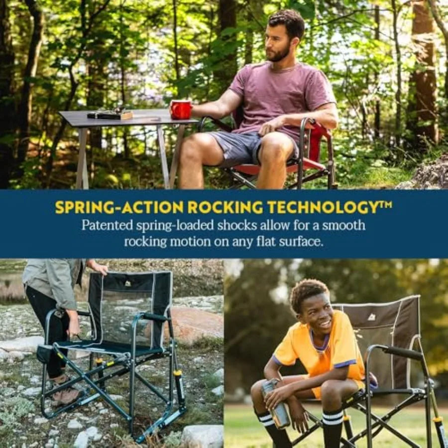 Camping Chair Portable Folding Rocking Chair with Solid, Durable Armrests, Drink Holder and Comfortable Backrest —