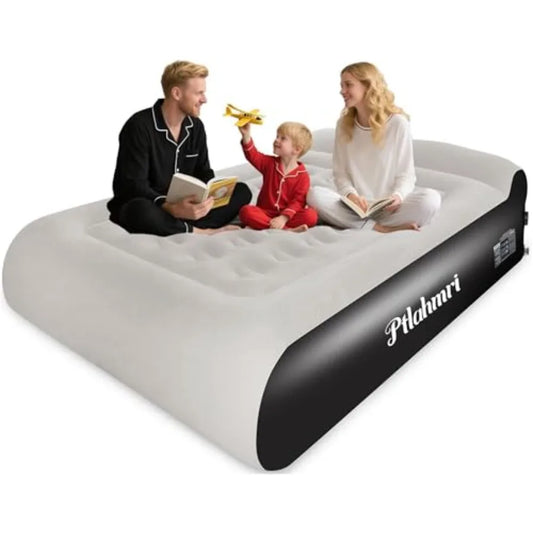 Camping Home Guest Air Mattress, PVC Flocked Top, Gray, 3-Minute Fast Inflation/Automatic Deflation