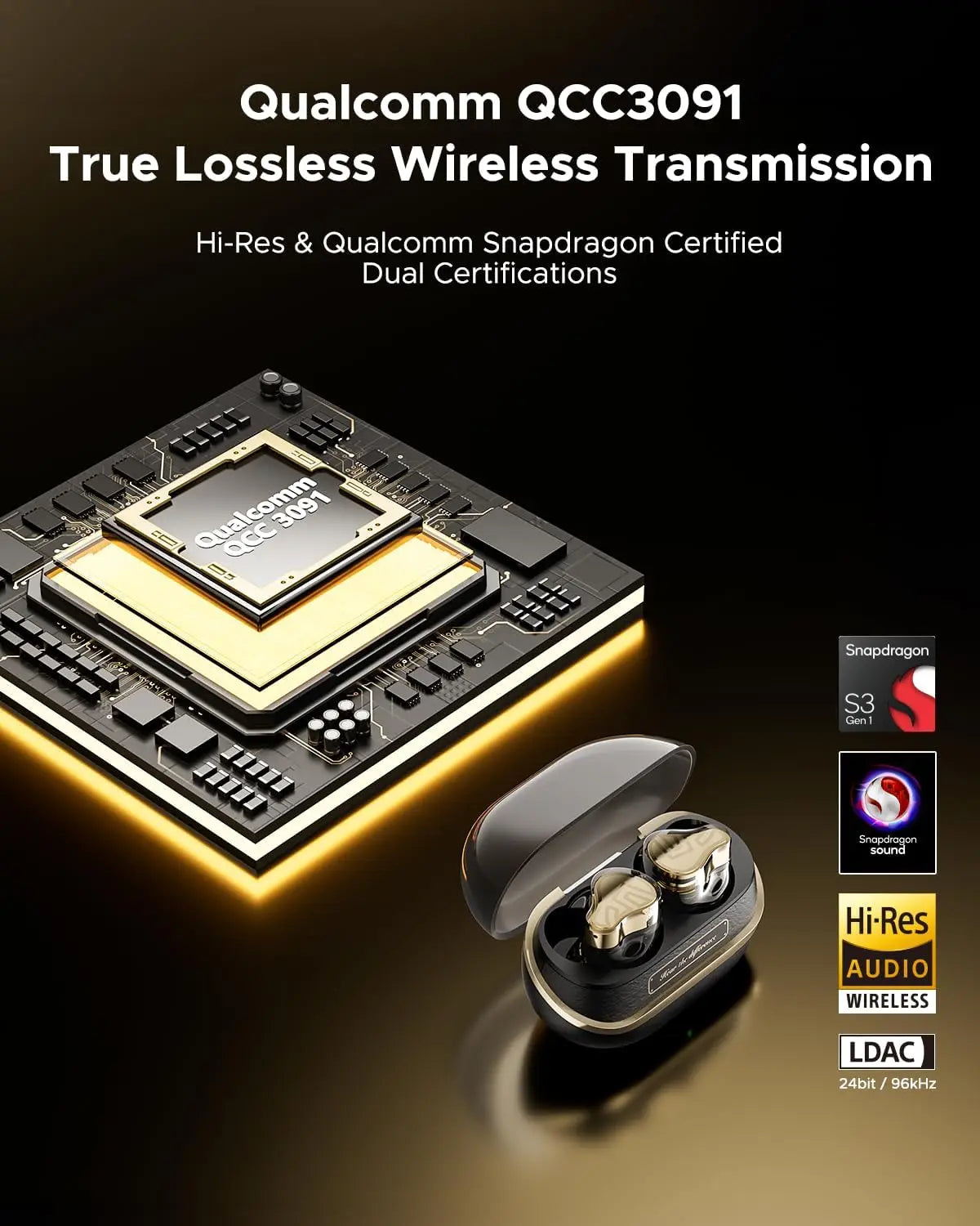 H3 Hi-Res Wireless Bluetooth Headphones With LDAC, AptX Lossless, Triple Units (1DD+2BA), 55dB Active Noise Cancellat