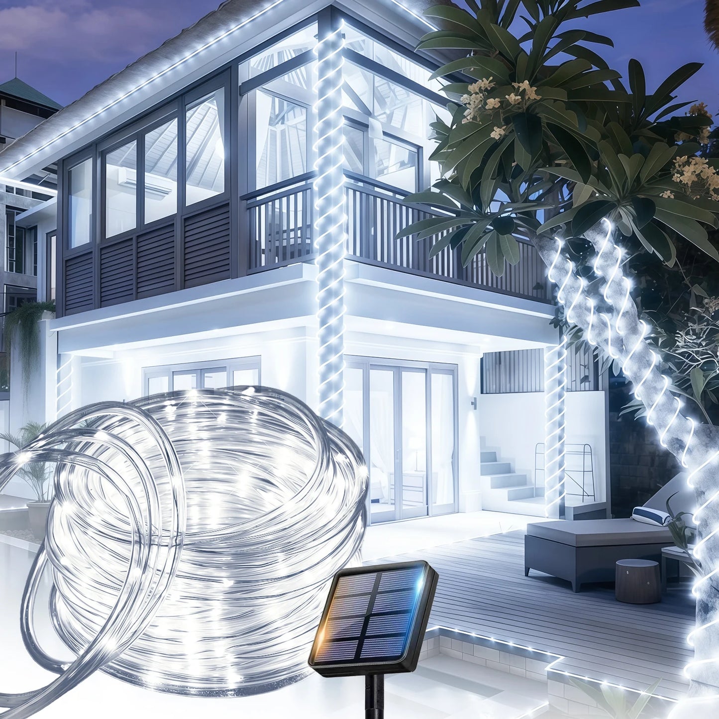 Solar light string, 100/200/300 LED solar outdoor light string, 10 modes of waterproof solar fairy tube lights, suitable for garden, Christmas decoration, swimming pool, terrace, party, wedding, camping, RV, fence decoration