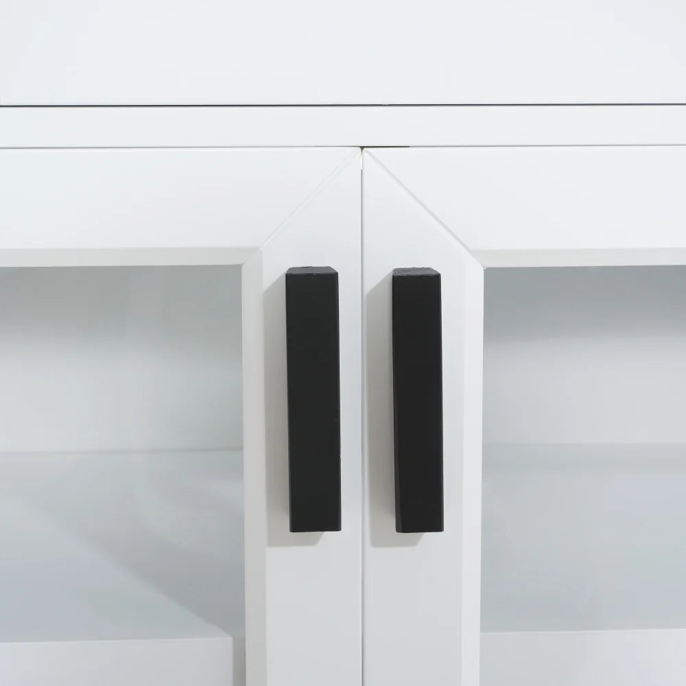 Modern White TV Console, 67" Width TV Stand, Glass Doors & Storage Drawers, Adjustable Shelves (Old SKU:N779P296233W)