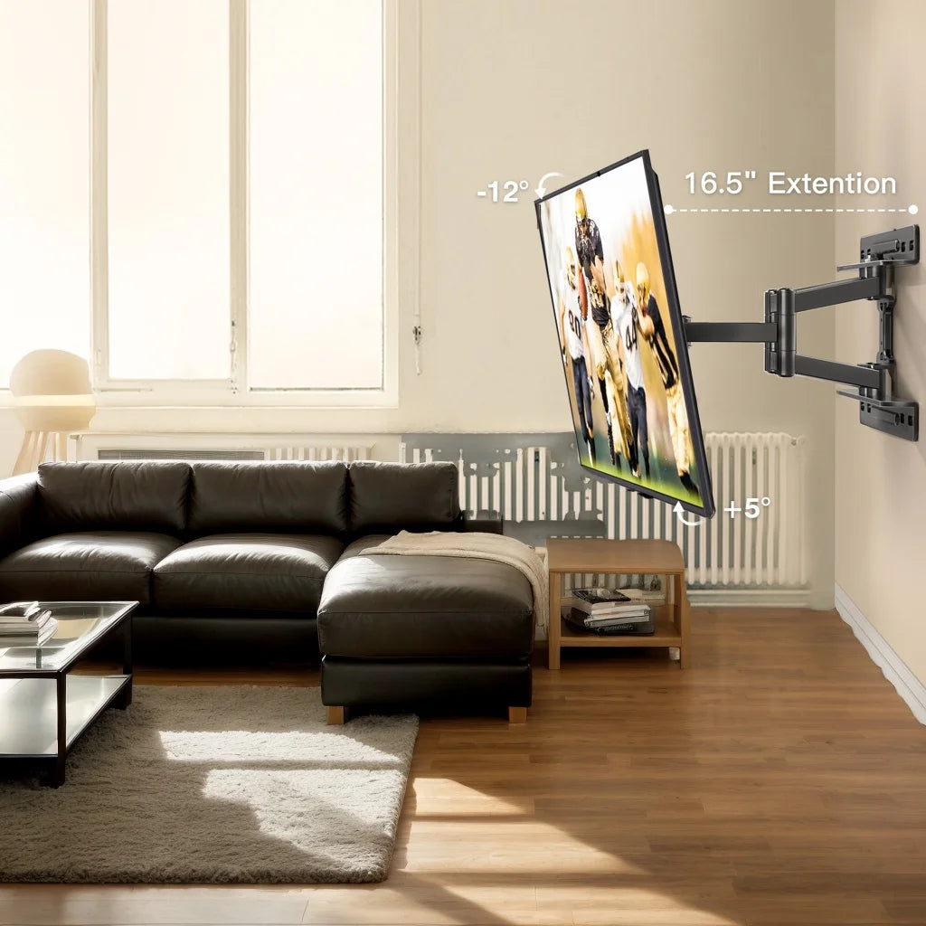 Full Motion TV Wall Mount for Most 32-65 inch TVs up to 99 lbs, TV Mount with Dual Articulating Arms Tilt Swivel Extension Leveling, Max VESA 400x400mm, Fits 12"/16" Wood Studs