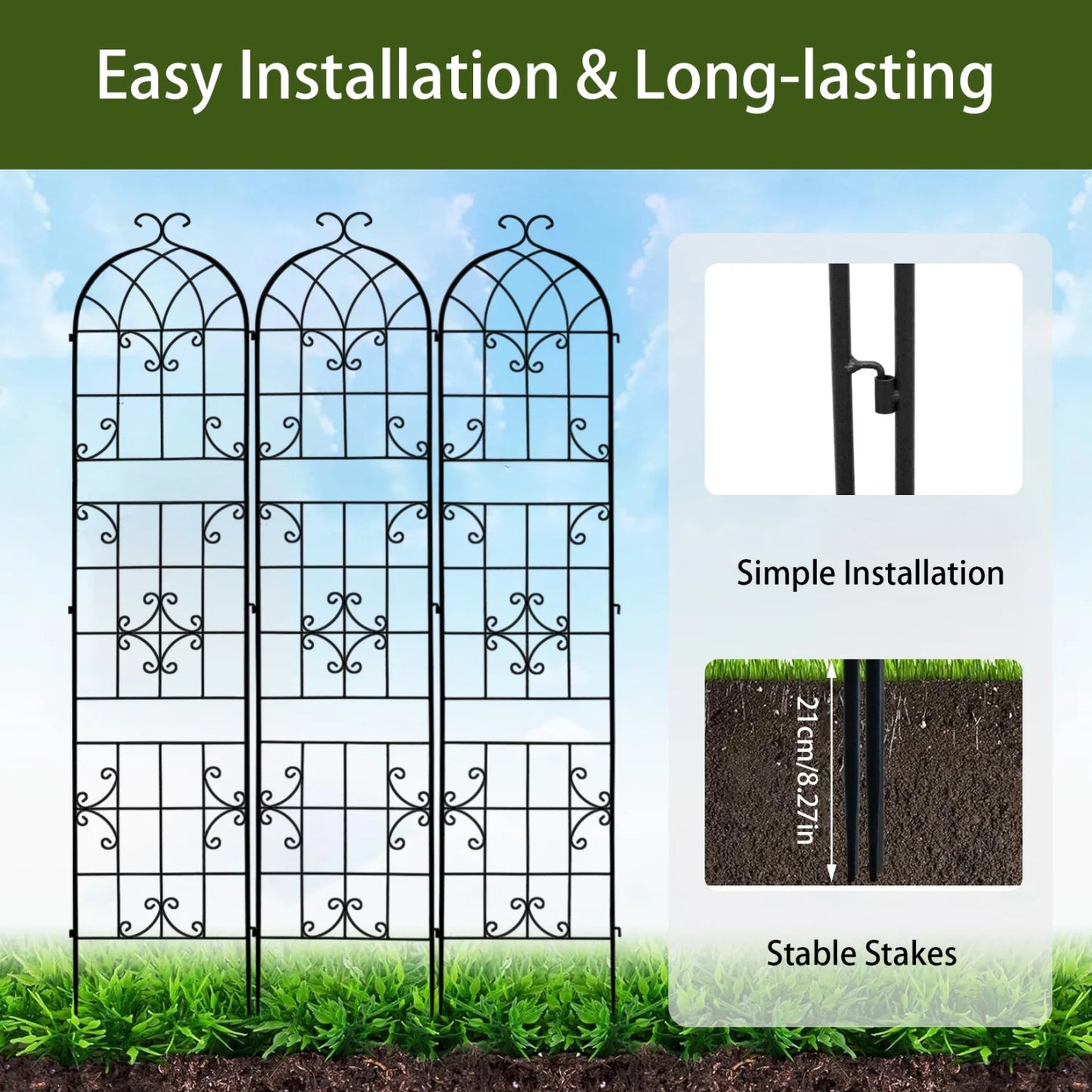3 Pack 220cm Tall Metal Garden Trellis Support Vine Trellis for Climbing Plants Outdoor Backyard Landscaping Trellis